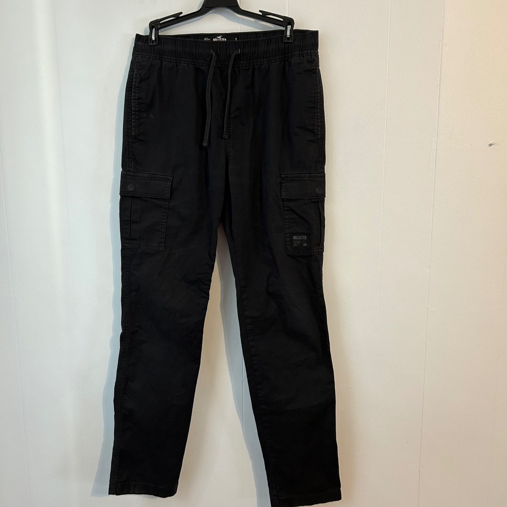 Hollister Mens Black Cargo‎ Pants Drawstring Waist Slim Fit Size S